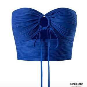 Blue Strapless Ruched Top